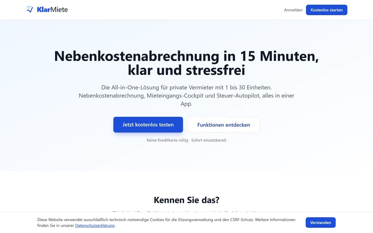 Startseite von KlarMiete